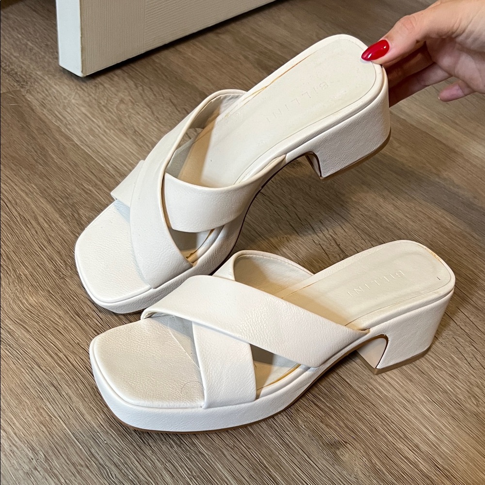 Billini Cream Block Heel Mules
